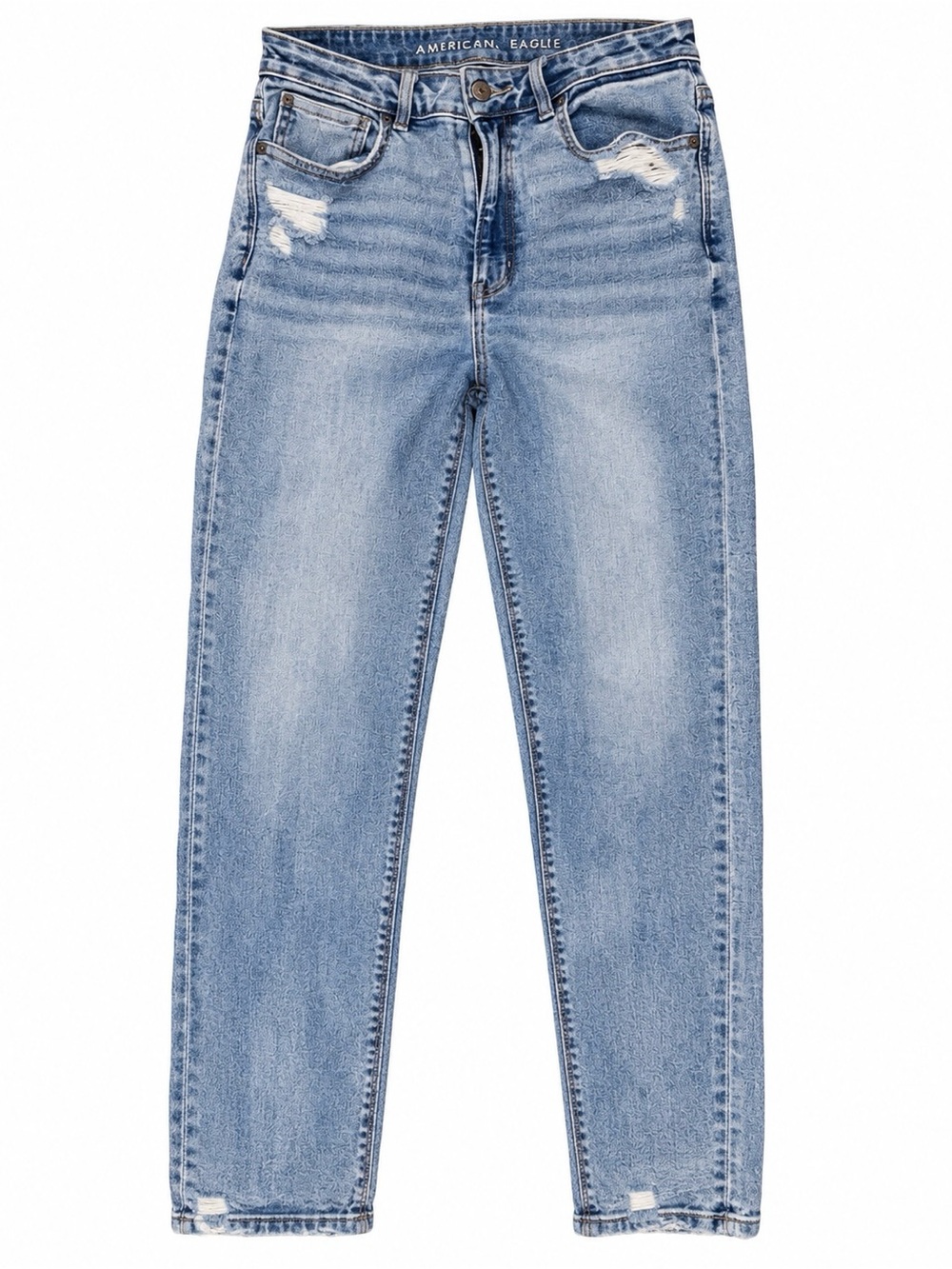 American Eagle Outfitters Light Blue Straight-Leg Distressed Jeans